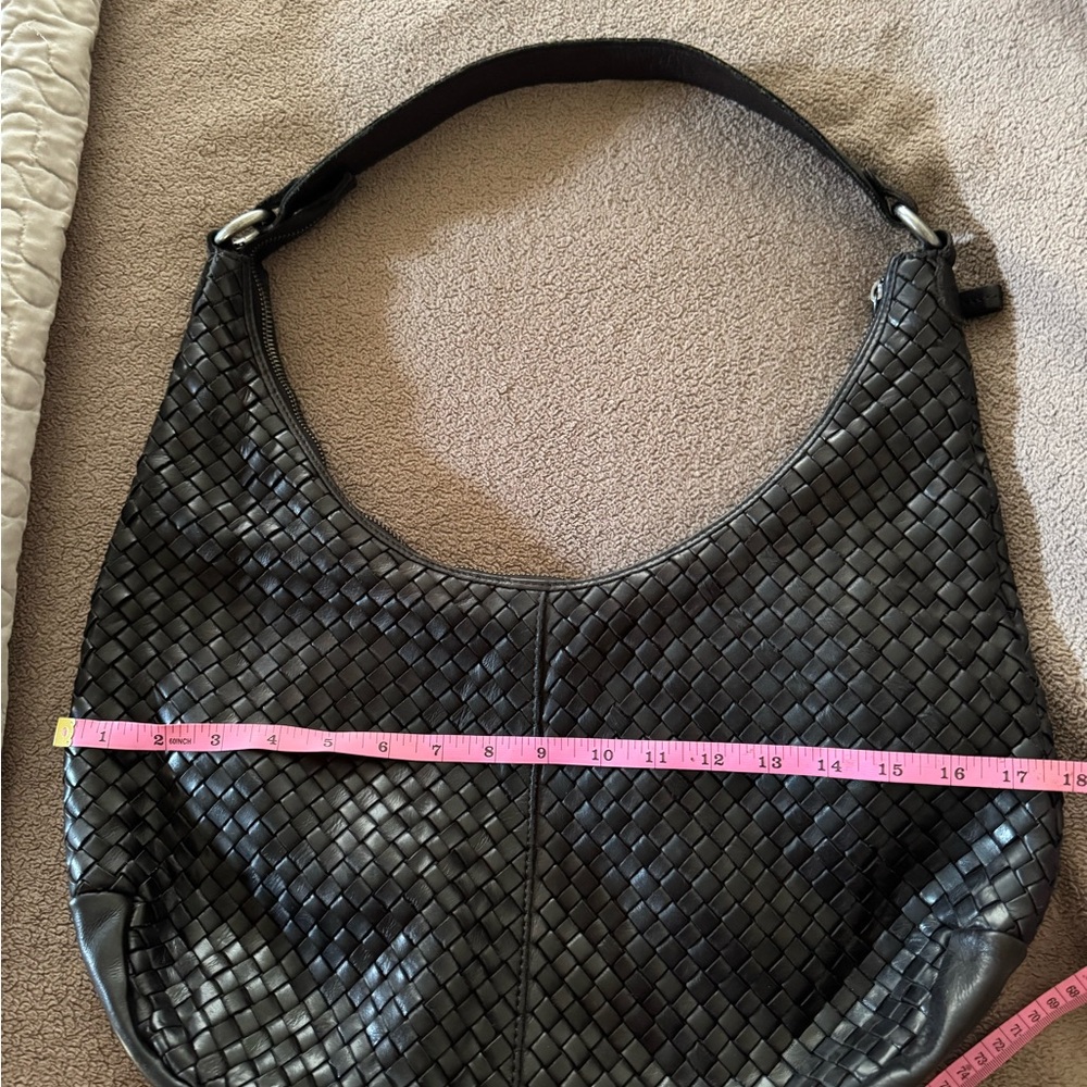 Black Woven Leather Hobo Bag